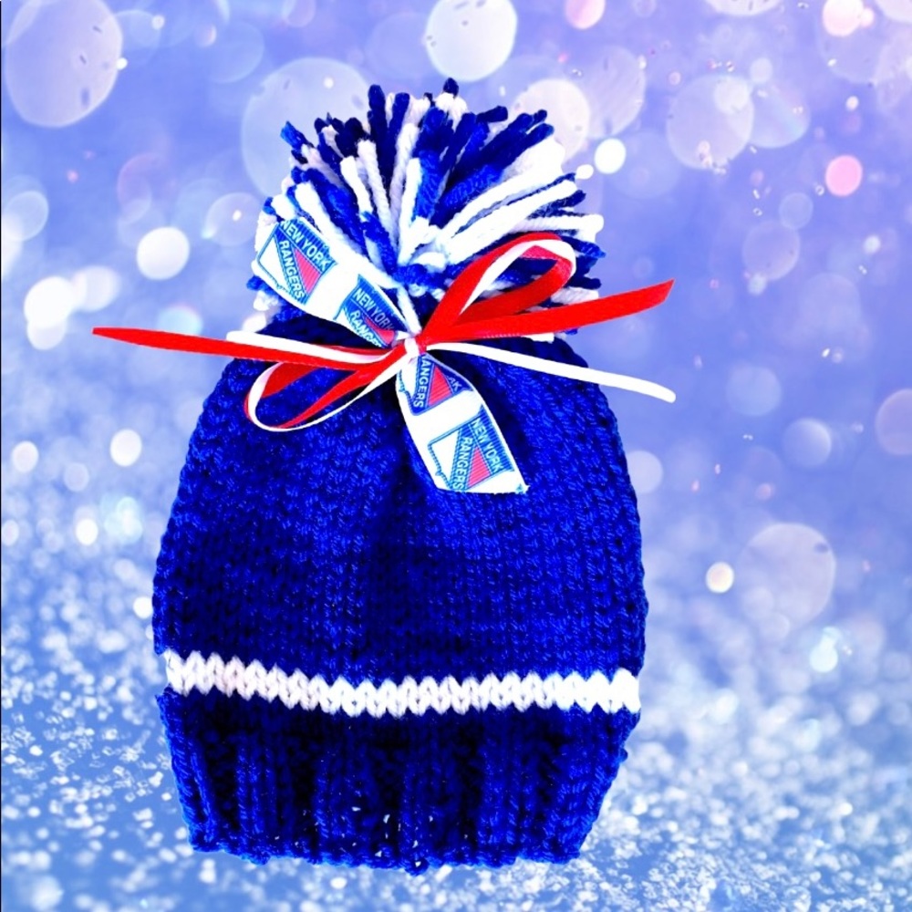 New York RANGERS Handmade Hockey Baby Hat *NEW*